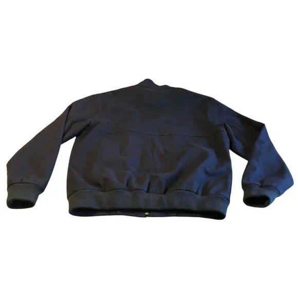 Orvis Jacket Navy Blue Wool Blend Bomber Mens L Tartan Plaid Lining Button Coat